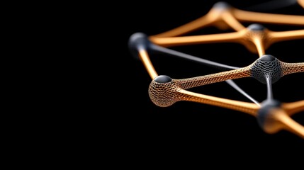 Abstract Molecular Structure with Network Connections on Black Background