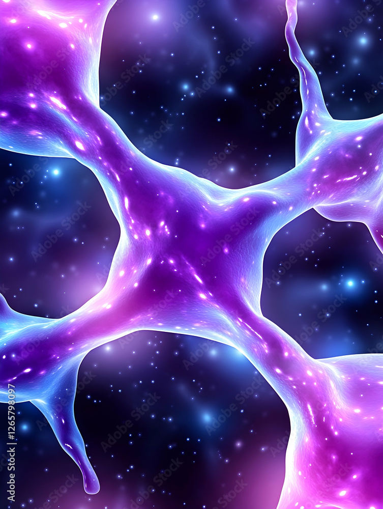 Poster abstract blue and purple network structure with galaxy background for science