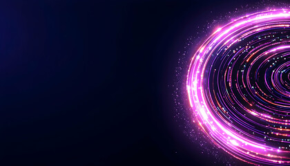 Fototapeta premium Abstract Neon Circles in a Dark Space, Decoration Material for Tech Presentation