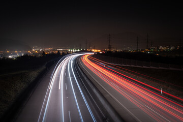 Považská Bystrica, Long exposure photo of traffic on the move on the D1 highway in Slovakia.