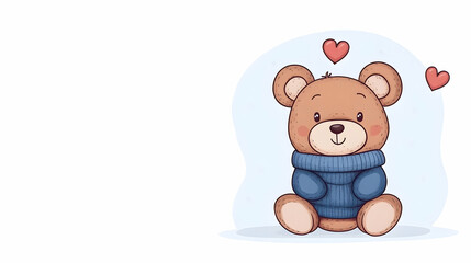 Fototapeta premium Adorable teddy bear in a sweater with hearts for a greeting card or children's book
