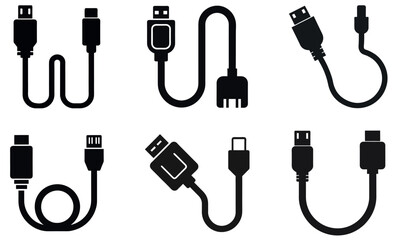 Vector Illustration of Various Cable Connectors