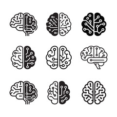 Modern AI Brain Interface Icons Set