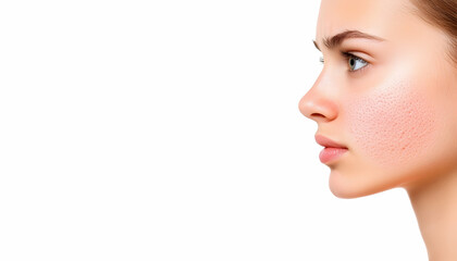 Fototapeta premium Beautiful woman's profile shows her skin imperfections for health beauty concept