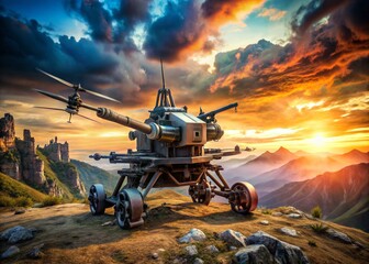 Futuristic Drone Warfare: Catapult Launch of Armed Aerial Vehicle