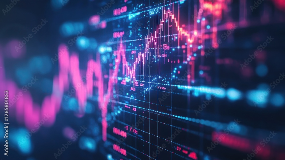 Poster abstract financial chart with blue and pink data visualization display