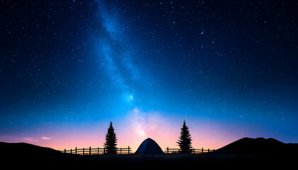 Camping under the Milky Way tent in nature landscape at night for vacation