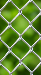 Fototapeta premium Chainlink fence blocks view of greenery in a park setting for security or privacy