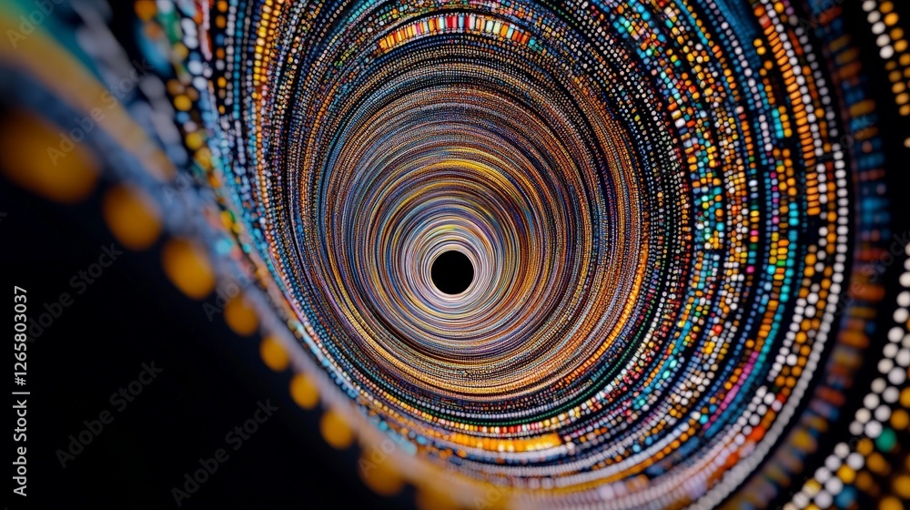 Poster abstract spiral tunnel with colorful lights and depth perception