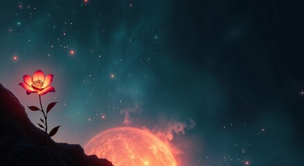 Surreal Cosmic Flower, Glowing Petals, Fantasy Space Background