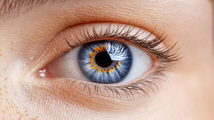 Obraz premium Close-up of blue human eye, detailed macro shot, looking directly at viewer, focus