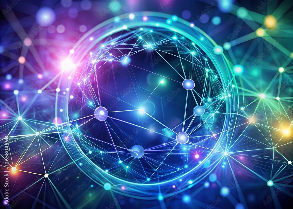 Poster Futuristic Technology Network Loop Background with Bokeh Effect - Abstract Digital Data Stream