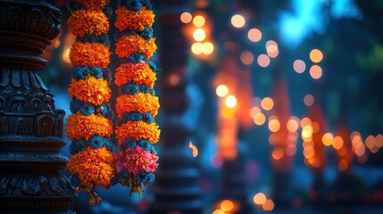 Temple Garland, Night, Festive Lights, India