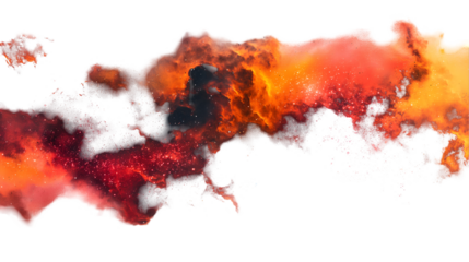 Fiery Cosmic Nebula Red and Orange Galaxy, Starry Space Background for Art Themes, isolated on transparent background.