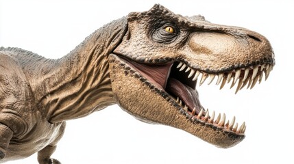 Close-up of a fierce T-Rex figurine with sharp teeth, capturing its menacing essence and primal power.