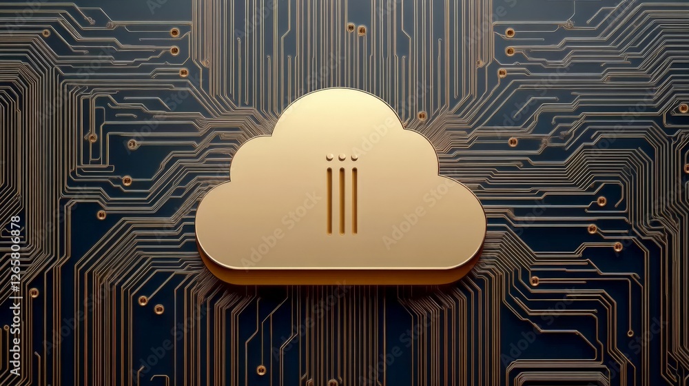 Poster golden cloud symbol over circuit board background with lines