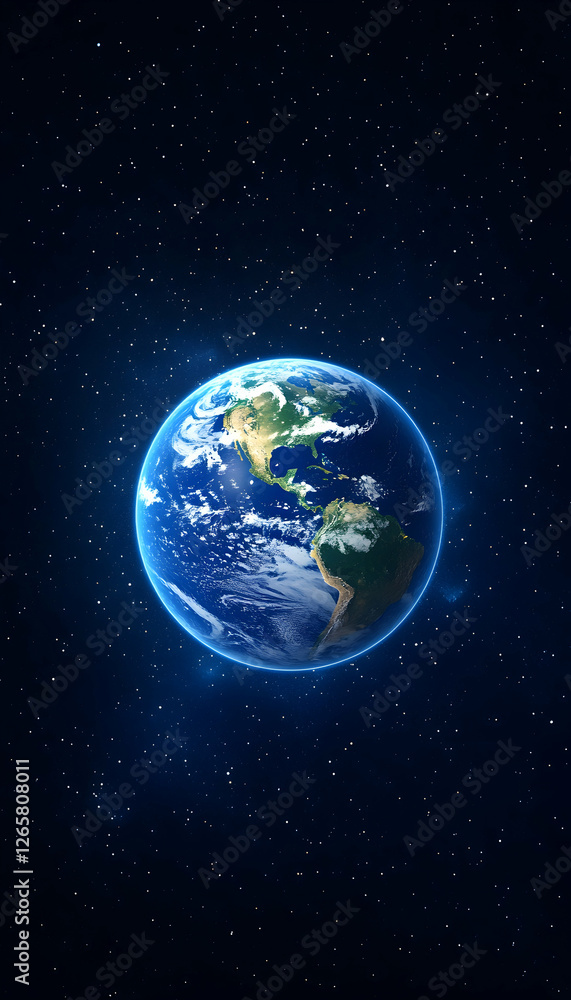 Poster earth floating in space with starry background. ideal for science presentations