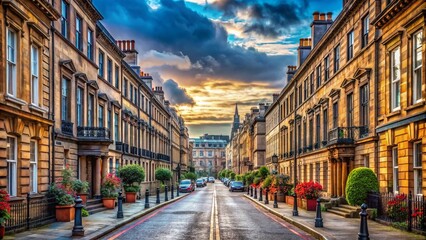 Naklejka premium Glasgow Blythswood Street Cityscape: Scottish Architecture & Urban Scene