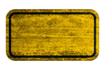 Blank yellow industrial warning sign with grunge texture isolated on transparent background. Empty hazard board for custom text or symbols.