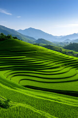Obraz premium Rice terraces of Vietnam green field cultivation, agriculture, and scenic views