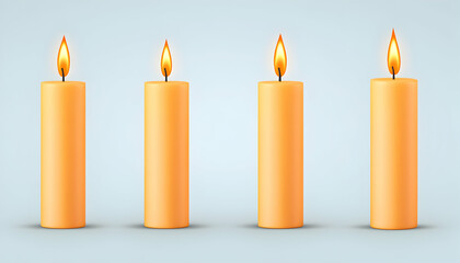 Four candles burning brightly on a blue background, suitable for holidays or concepts