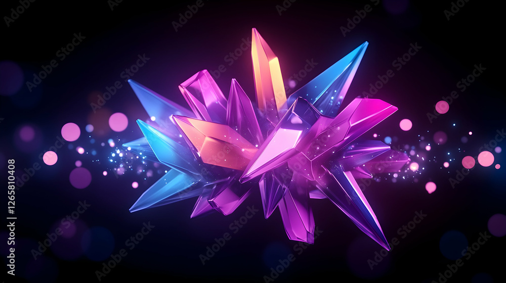 Aufkleber geometric crystal formation on a dark backdrop with bokeh for technology background