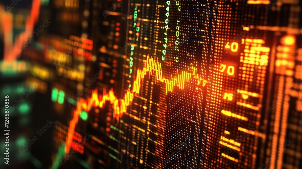Poster financial market data visualization with stock charts and analysis display