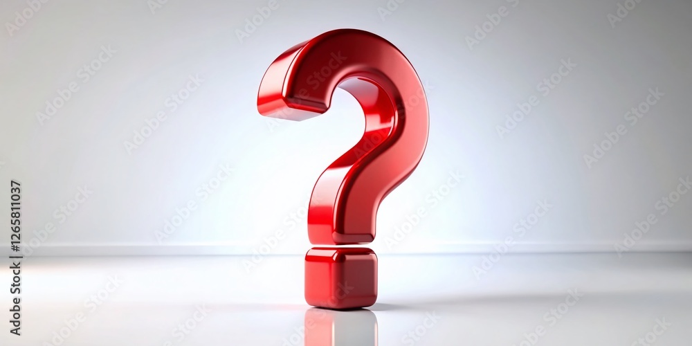 Poster glossy red 3d question mark on white background: problem solving & decision making concept