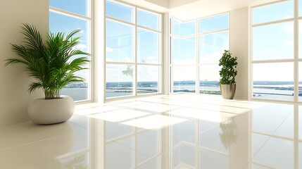 Modern apartment with panoramic city view and plants