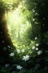 Obraz premium Flowers in fresh green Spring woods.