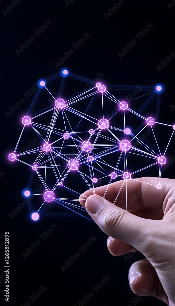 Aufkleber hand touching digital connection network abstract on black background. use technology