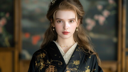 Fototapeta premium full length front view An aristocratic Japanese wo_002