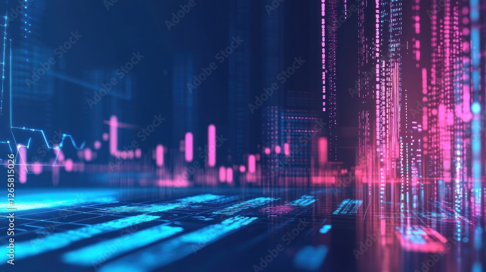 Poster abstract digital landscape with data streams and futuristic elements