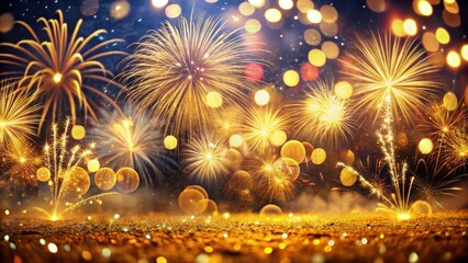 Golden 2025 New Year Celebration: Fireworks, Bokeh Lights & Copy Space