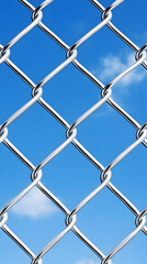 Metal chain-link fence against a blue sky; security, boundary