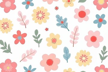Obraz premium Cute Pastel Floral Pattern with Leaves for Spring Decor