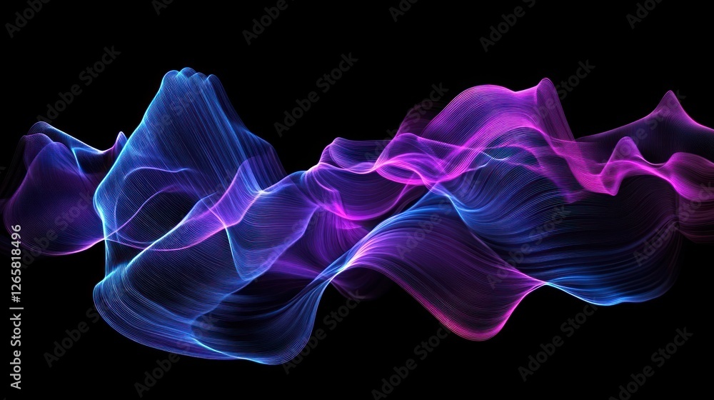 Poster abstract waveform gradient background with neon colors on black
