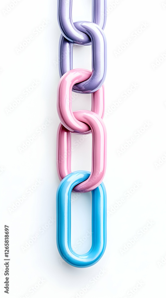 Poster pastel chain links on white backdrop for connection, strength, or unity concepts