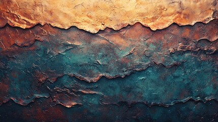 Fototapeta premium Abstract Texture of Metallic Waves in Bronze and Teal Contrast