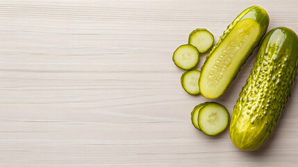 Pickles on a wooden table. Half pickle with slices. Food photography