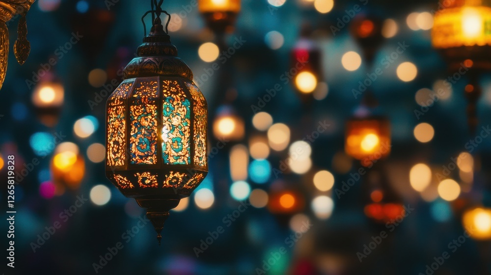 Poster beautifully detailed lanterns with soft bokeh background display