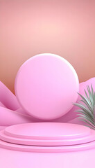 Pink stage with circle and plant for product display, advertising, or banner