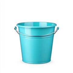 Vibrant Turquoise Plastic Bucket with Metal Handle on a White Background for Household and Gardening Use