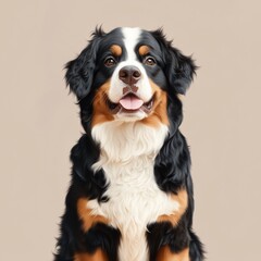 Realistic 3D Illustration of a Sitting Bernese Mountain Dog