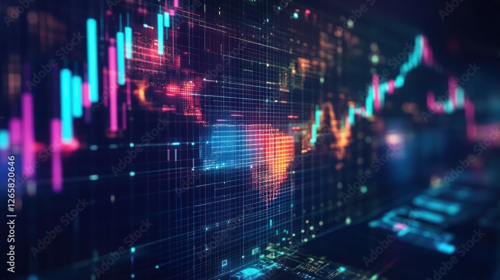 Poster abstract digital financial chart with grid lines and glowing elements
