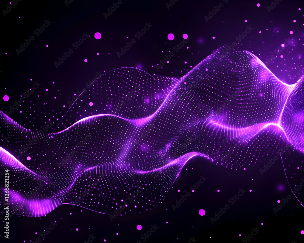 Aufkleber purple abstract wavy dotted particle flow background for tech, science and design