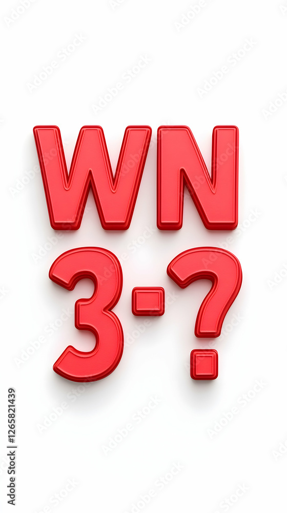 Poster red 3d letters and numbers on white background for puzzle games or learning tools