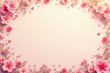 Fototapeta premium Delicate Pink Flowers Frame on Pastel Background