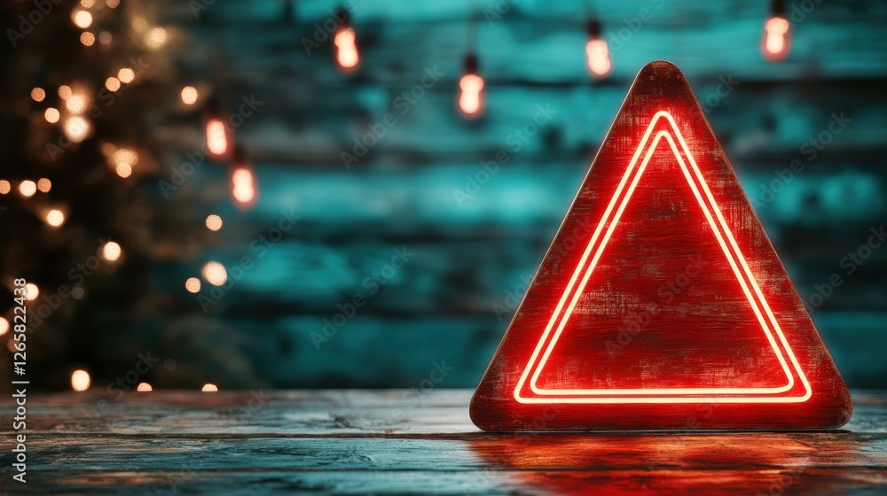 Poster a rustic red neon triangle sign illuminates a textured background, blending nostalgia and modern aes