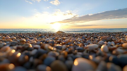 Obraz premium Colorful Pebbles on a Beach at Sunset